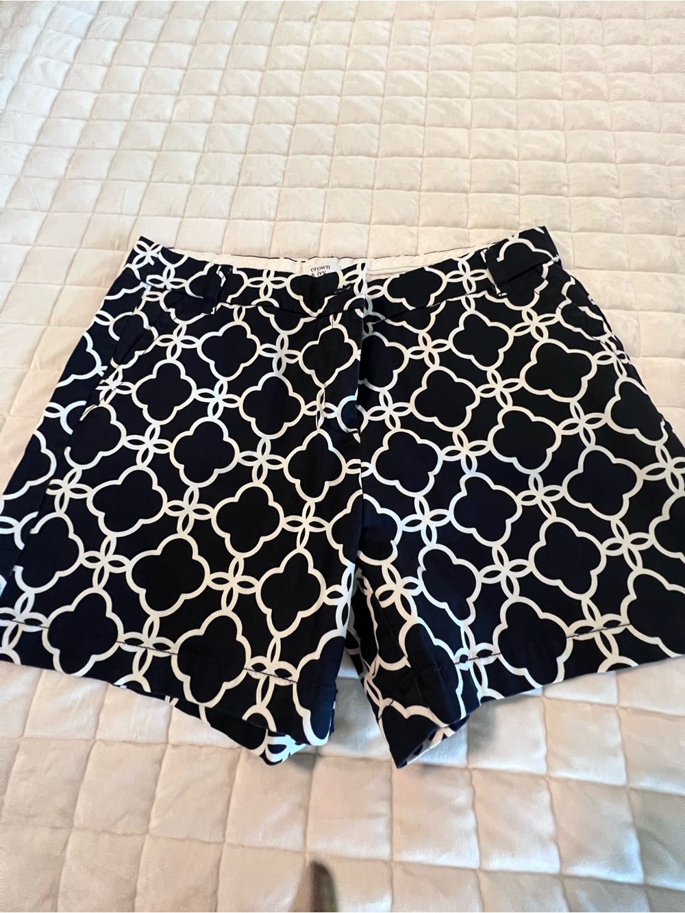 crown & ivy Navy and White Link-Pattern Shorts